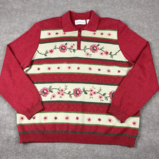 Alfred Dunner 1/4 Zip Sweater Floral Beaded Embroidered Size XL Grannycore