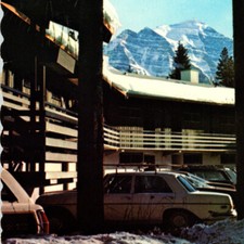 Vintage 1970s  Kings Domain Lake Postcard Louise Alberta AB Car Canadian Rockies