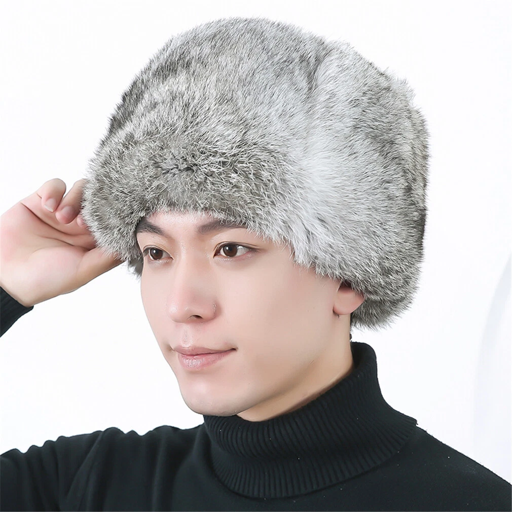100% Real Rabbit Fur Hat Winter Warm Flat Top Cap Thicken Fashion