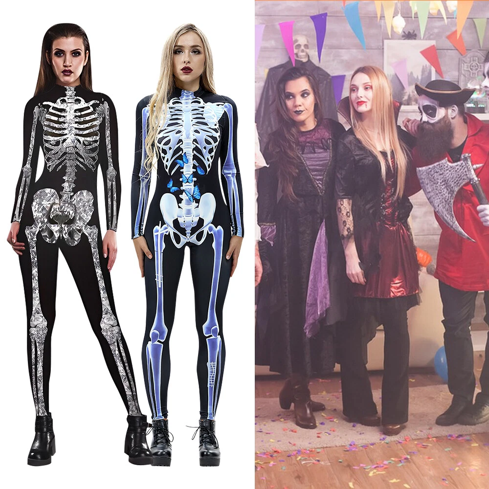 Maglietta da donna con scheletro che si illumina al buio, semplice idea regalo per Halloween, costume da donna con stampa scheletro, Nero , M