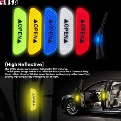 4Pcs Car Door Reflective Open Sign Tape Warning Safety Mark Sticker Decal USA