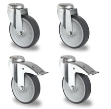 Satz Apparaterolle Gummi grau 125 mm Bremse R&uuml;ckenloch Rolle Transportrolle