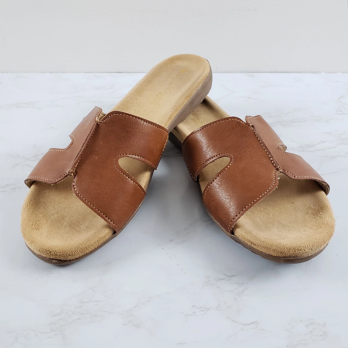 Gloria Vanderbilt 8 1 2 Slip On Open Toe Slide Shoes Sandals Brown