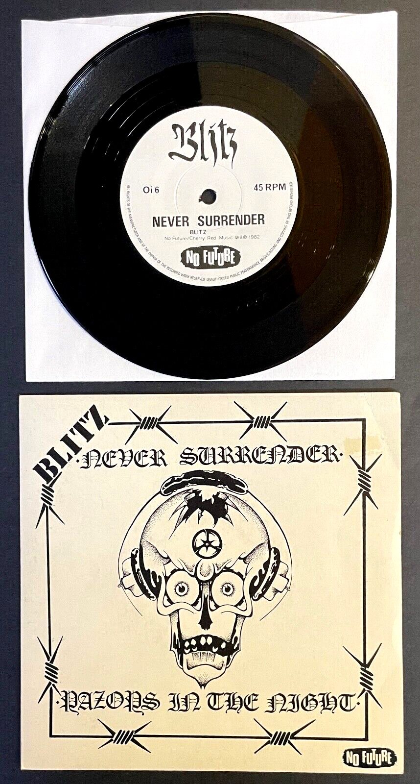BLITZ Never Surrender/Razors In The Night UK 1982 ORIG 7" EX/VG+ Punk Oi!