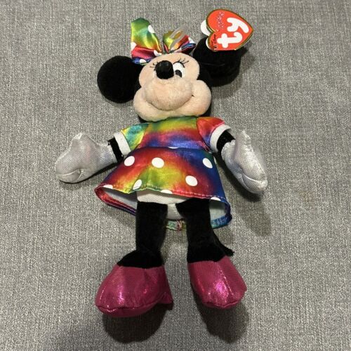 TY Beanie DISNEY MINNIE MOUSE Sparkle Plush Rainbow & Polka Dress 8" 2013