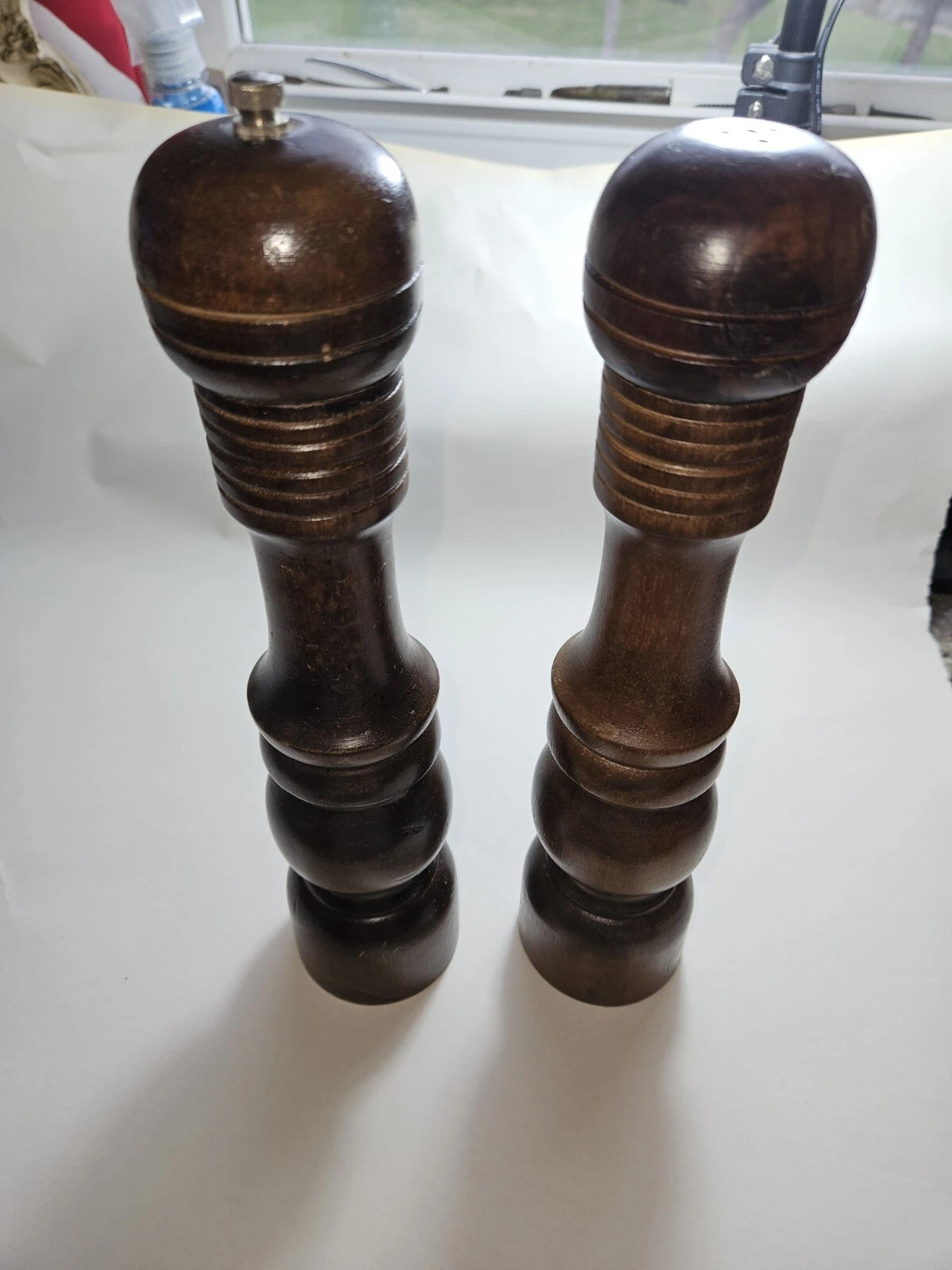 Vintage Set Of Wooden Salt Shaker And Pepper Mill Grinder