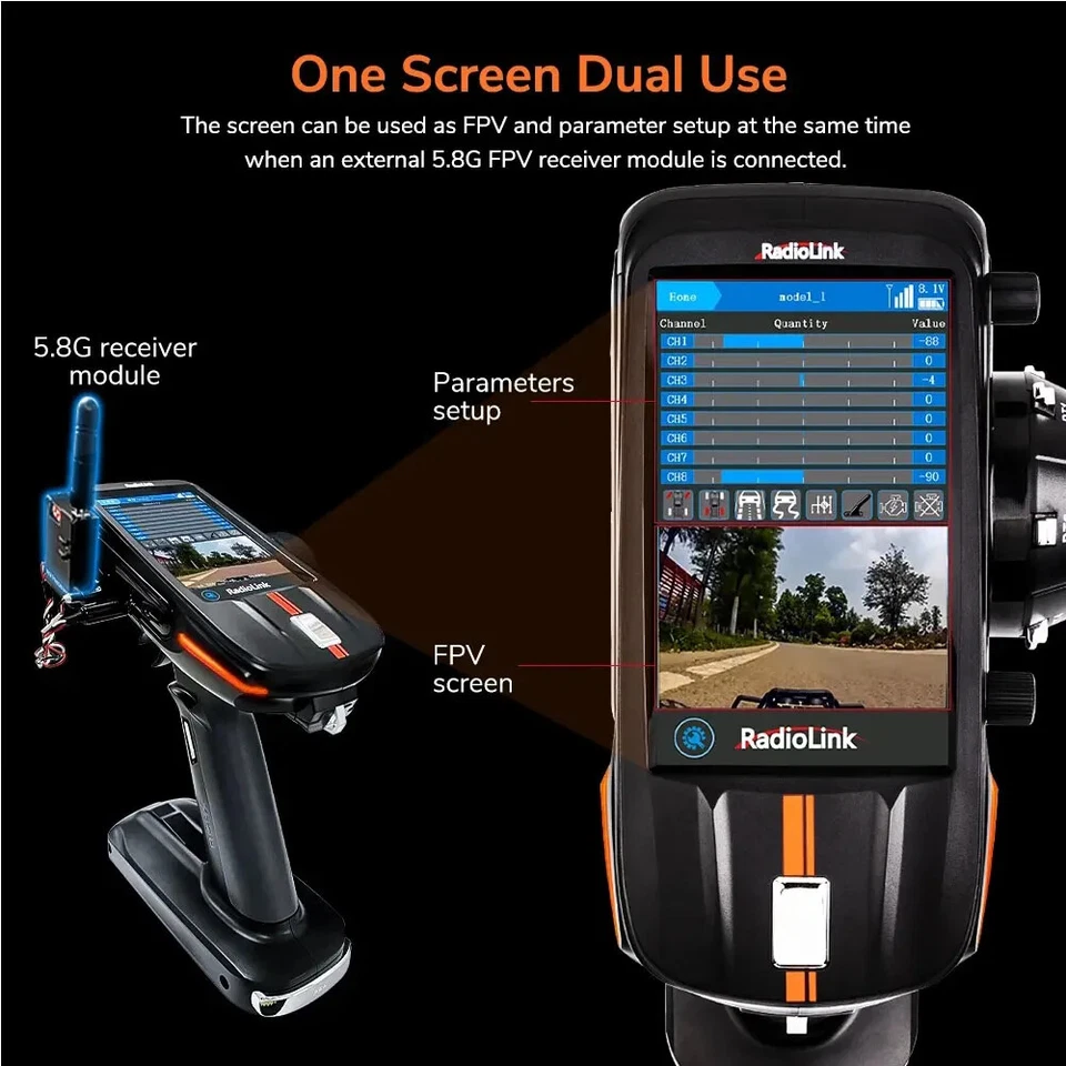 Radiolink RC8X 8CH 2.4G RC Transmitter and R8FG R4FGM Gyro Receiver Touch Screen - Image 2 of 4