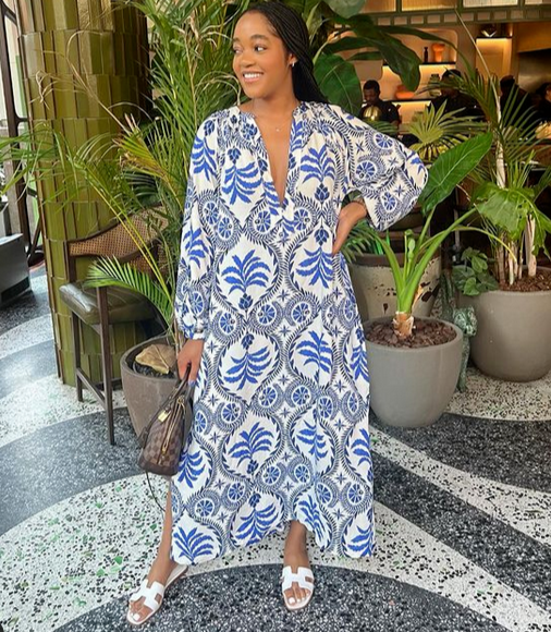 Kaftan Dress Palm Dress H&m H&M White Blue Palm Patterned