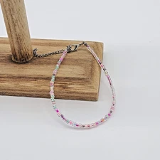 Clear & Multicolor Seed Bead Anklet, Adjustable Fit 8-3/4 to 11"