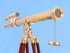 39'' Best Quality harbormaster Navy Double Barrel Brass Telescope W/ Wood tripod