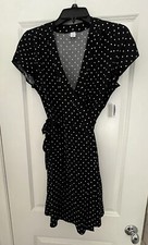 NEW Old Navy Black White Polka Dot Short Sleeve Tie Wrap Dress Size Small