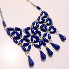 Signed Zad Silver Tone Blue Woven Beaded Bib Necklace