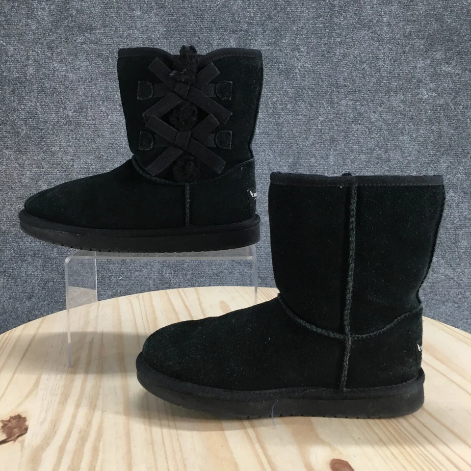 Botas Koolaburra by UGG Niños 3 Victoria Cortas Negras Pull On Cuero Imitación Piel Foto 2 de 4