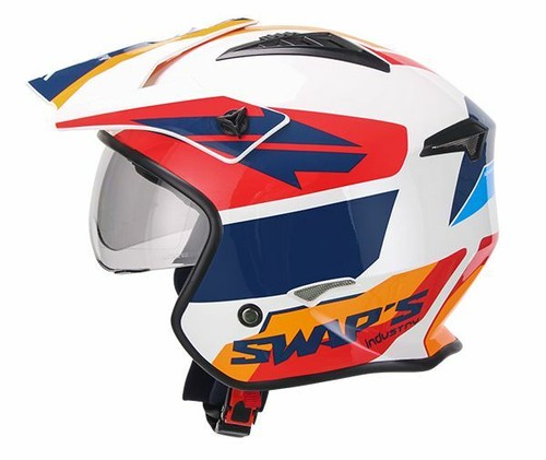 Casco Helmet Jet Trial Off-Road Swaps S769 TROOPER Bianco arancio blu  taglia L | eBay
