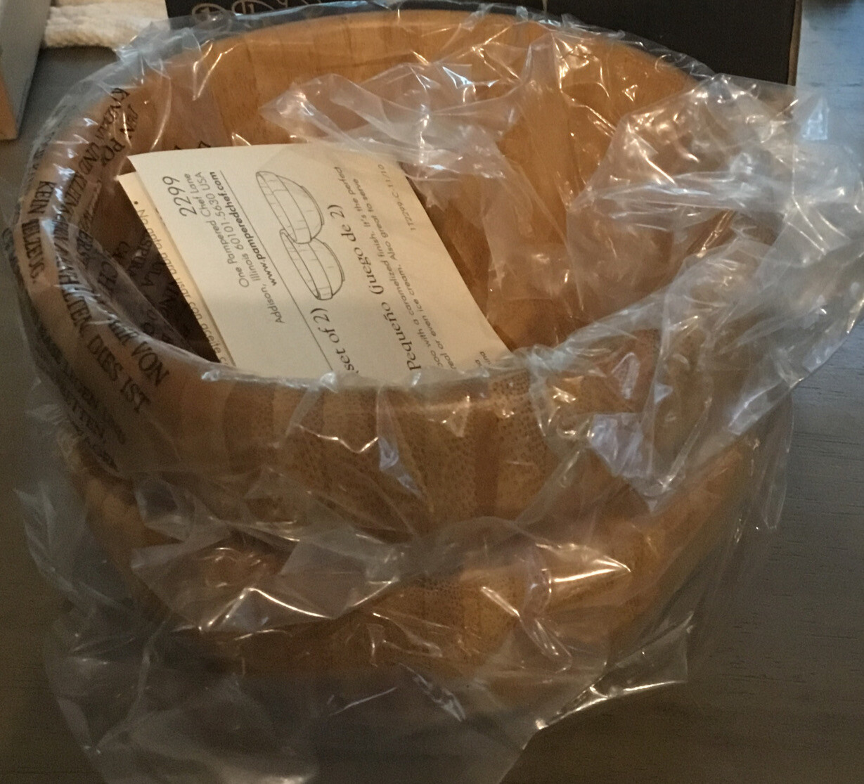 Pampered Chef  Bamboo Wood Snack Bowls  # 2296  Set Of 2 RETIRED New In Box