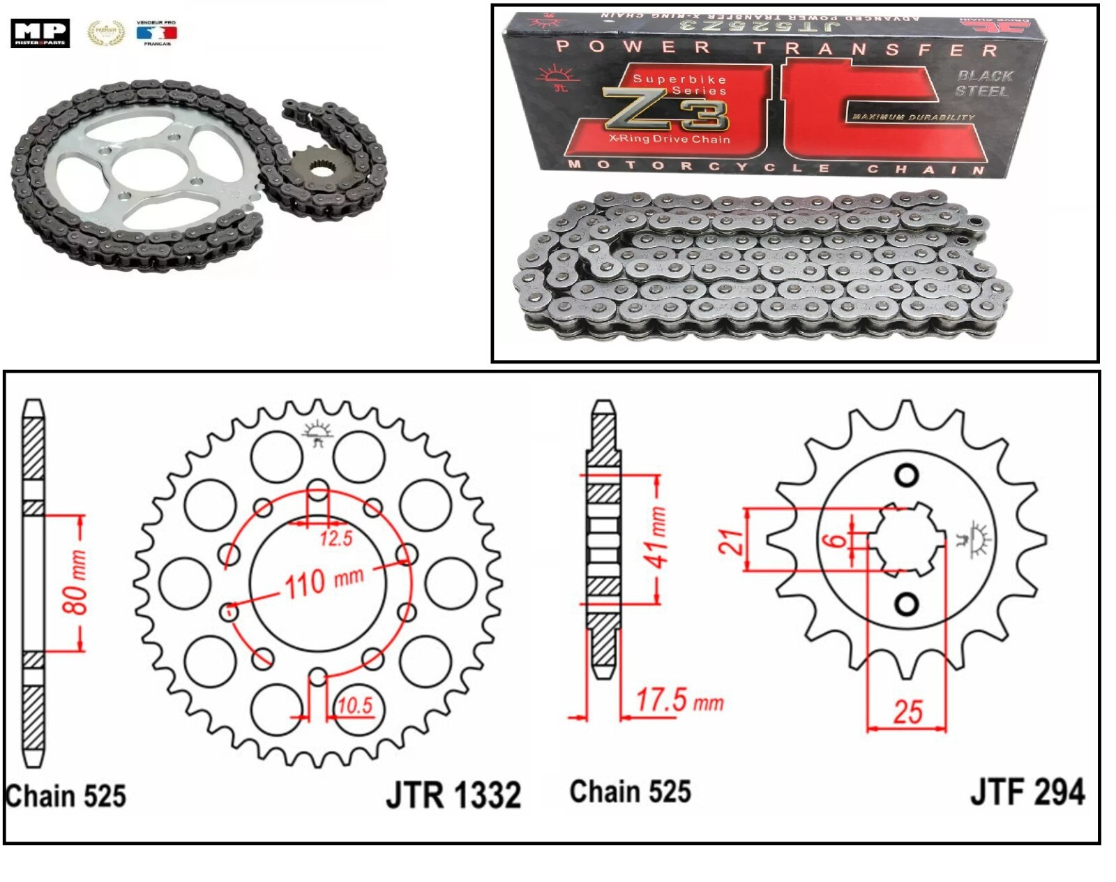 Kit chaine renforcé pour restaurer la transmission de votre Honda XBR 500 1986