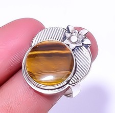 Tiger Eye Gemstone 925 Sterling Silver Artisan Handmade Ring Adjustable 27 A37