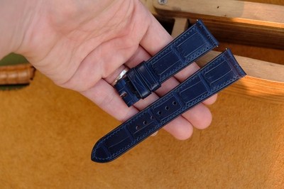 Handmade flat thin navy blue watch strap watch band size 20/18 (or any size)
