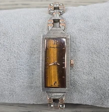 Tommy Bahama Women's Silver Tone Brown Dial Rectangular Textured Watch - Works