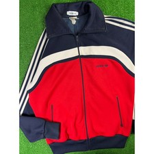 Vintage 80s Adidas Trefoil Red Blue Striped Medium Athletic Track Jacket USA