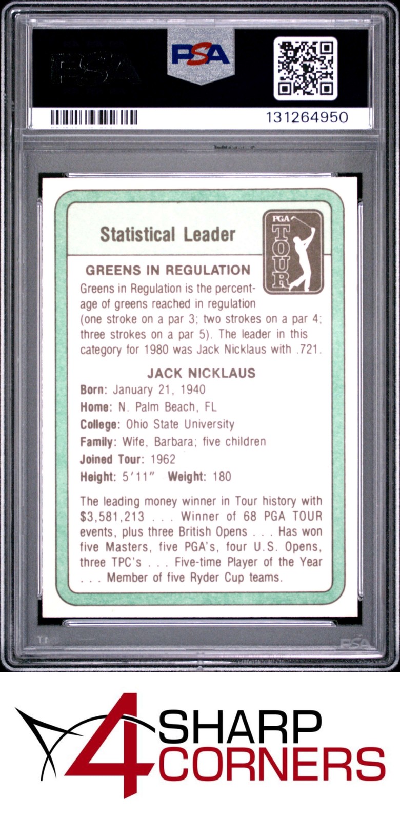 1981 DONRUSS GOLF JACK NICKLAUS RC HOF STATISTICAL LEADER PSA 9 view 2