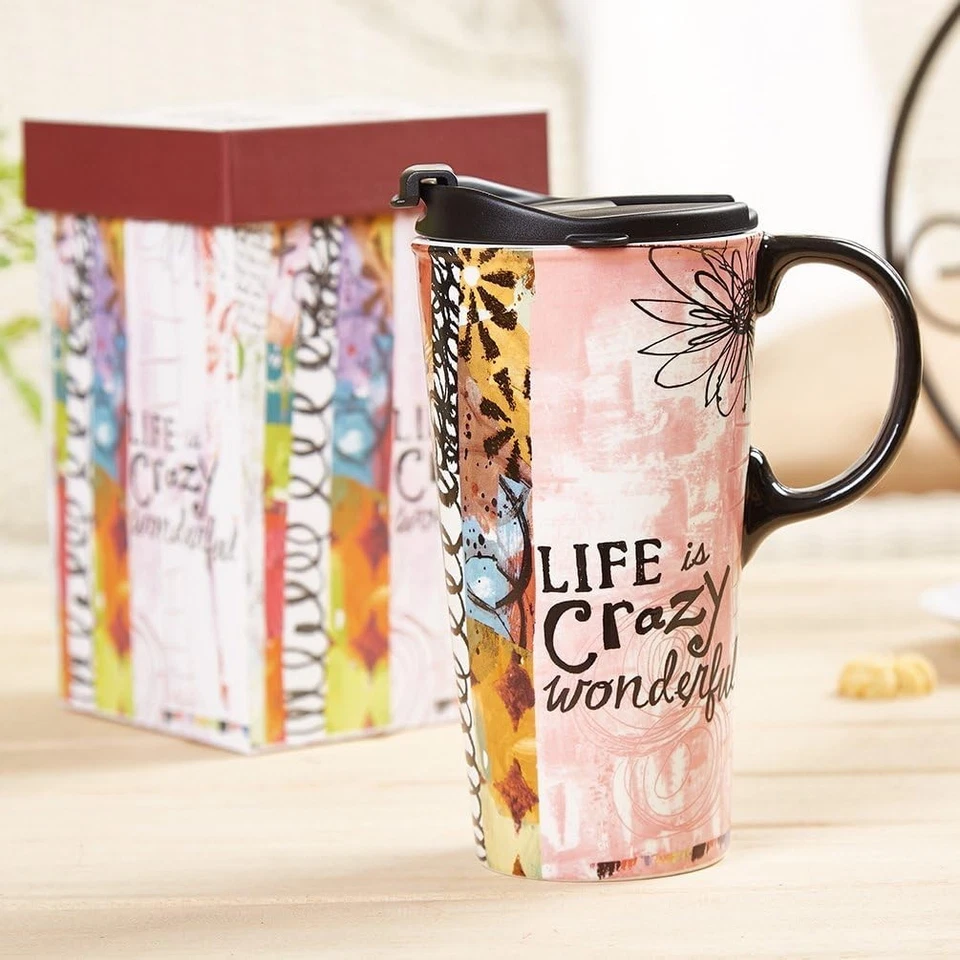 Taza de viaje de cerámica navideña con tapa sellada taza de café taza de café con leche Foto 3 de 4