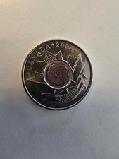 Canadian 25 Cent Remembrance Day 2004-2005 Poppy Quarter Die Colour Error Red