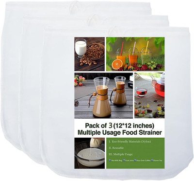 3 Pack - Ultra Fine Nut Milk Bag, 12X12 Inches, 80 Micron, Multiple Usage Reusab