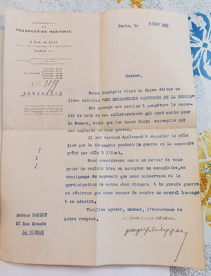 1921 Brief Seeboten zum Gedenken an die Toten für Frankreich