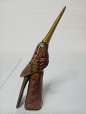 Folk Art Hand Painted And Carved Bird Sculpture Light Wood