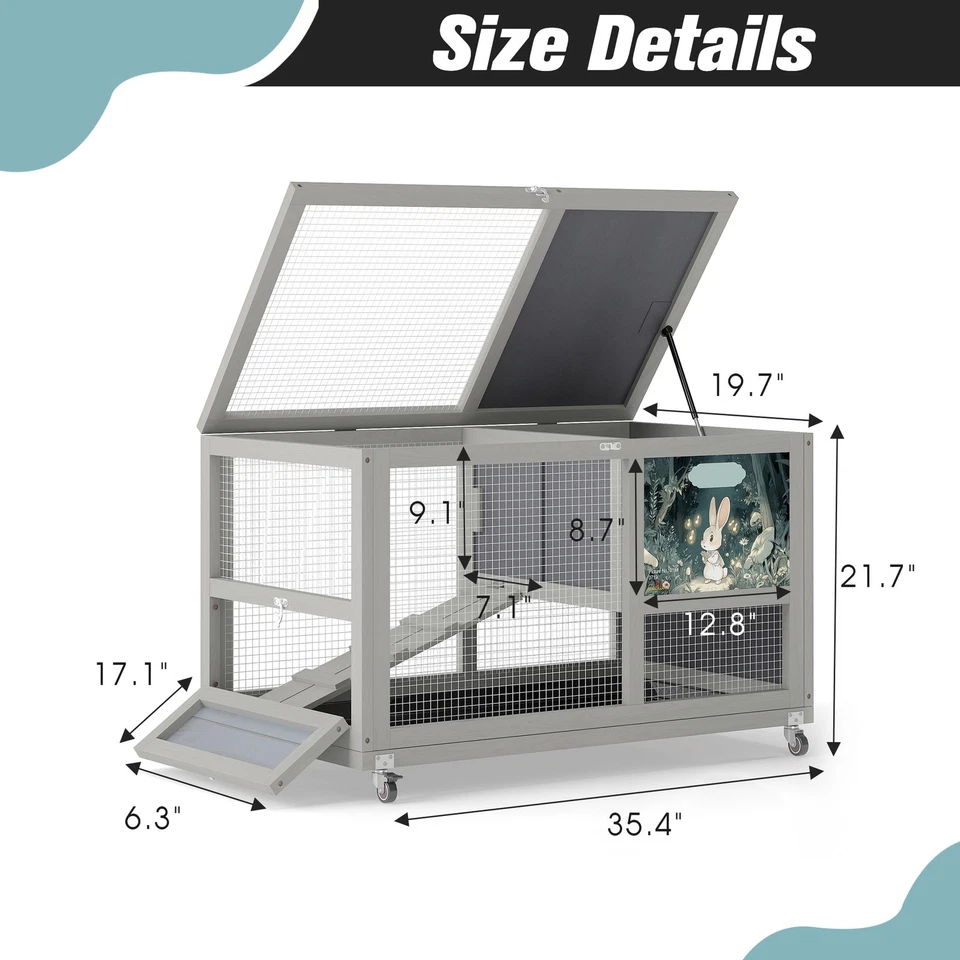2 Tier Wooden Rabbit Hutch Bunny Cage Chicken Coop Pet House w/Run In/Outdoor - Image 2 of 4