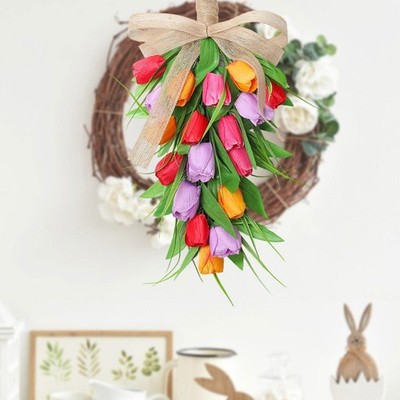 Tulip Teardrop Swag with Bowknot Mother Day Gift Artificial Flowers Floral