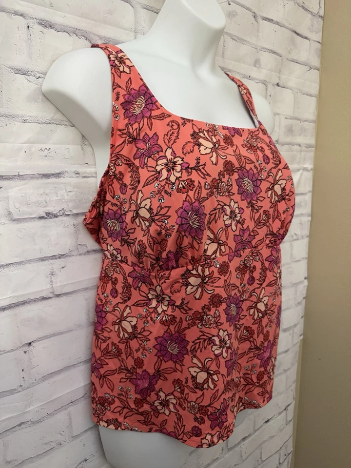 Traje de baño Tankini Lands' End 24W cuello cuadrado con aros naranja floral Resort Foto 2 de 4