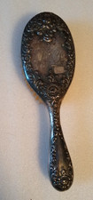 Floral Monogramed Hairbrush Silver Plated Handle 8-1/2" Long