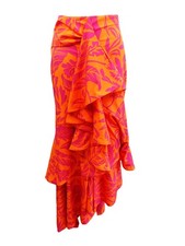 Andres Otalora Women's Zayda Tie Front Maxi Skirt 0, Orange Birds 