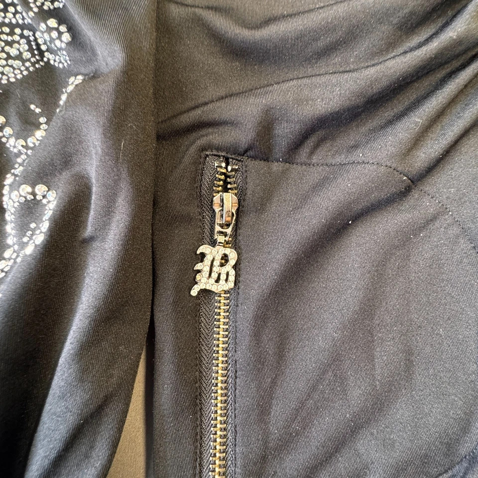 Chaqueta con Capucha Bcbg Maxazria Vintage Y2K Grunge Estrás Negra Dorada Talla S Foto 3 de 4