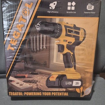 TEGATOL 20V Cordless Drill Li-Ion Battery Keyless Chuck Yellow Black Efficient