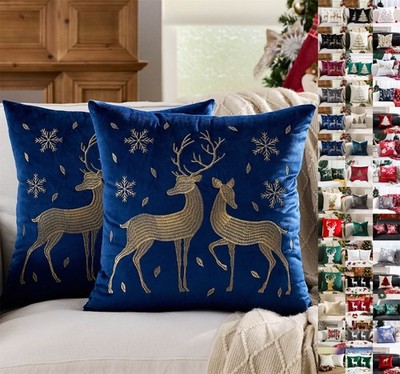 UK Luxus Weihnachten Kissenbezug Xmas Kissenhülle Sofa Wohndeko Rentier 18 Zoll