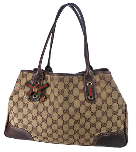 Authentic GUCCI GG Monogram Canvas Leather Shoulder Tote Bag Italy