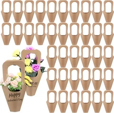 Jeyiour 40 Pcs Kraft Paper Flowers Gift Bags Bouquet with Handle Flower Brown 