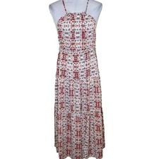 Nanette Lepore Maxi Dress 10 Womens Red Tiered Floral Halter Slit Ruffle Cottage