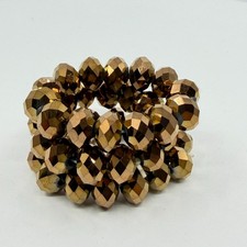 Lot of 3 Bronze & Gold Tone Faceted Glass Bead Stretch Bracelets Women Statement