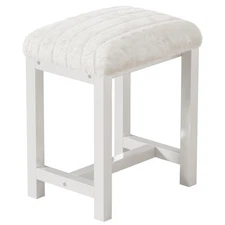 Small Vanity Stool, Cute Vanity Stools with Soft Faux Rabbit Fur Cushion, Whi...