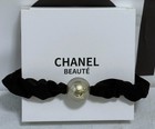 CHANEL Black Fabric Scrunchie Hair Tie with Logo Bead Accent Solid Round — photo 4