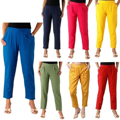 Women Cotton Linen Harem Pants Ladies Casual Ancle Length Trousers Straight Fit