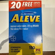 Aleve Pain Reliever/Fever Reducer 110 Caplets, Last 12 Hours, New, Exp: 11/2027