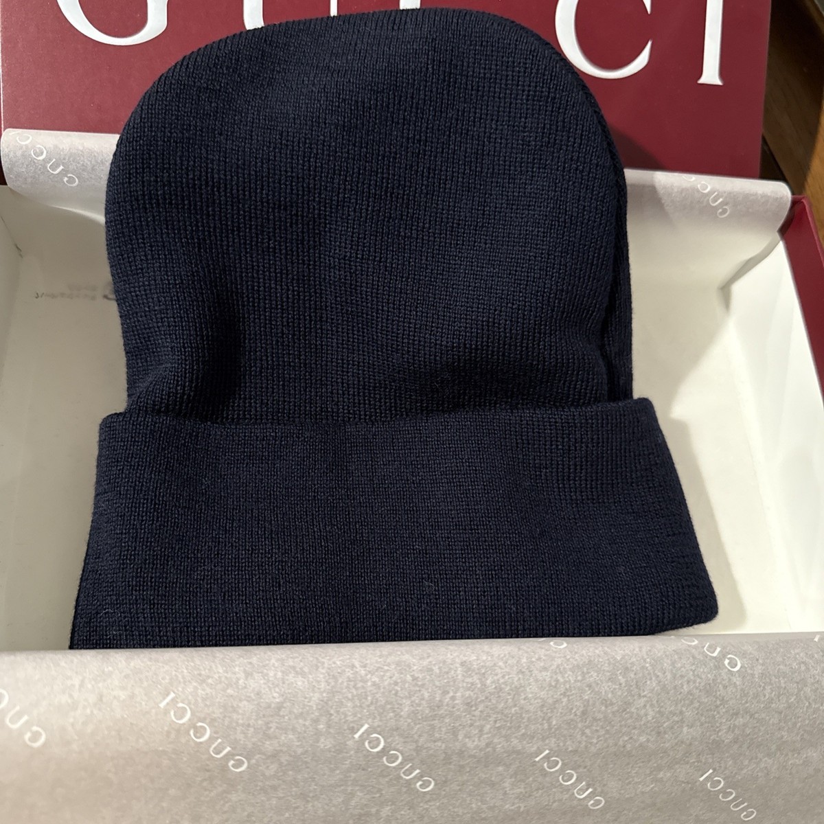 Gucci Logo Wool Beanie Men's Blue M Medium Tags Brand New With Box