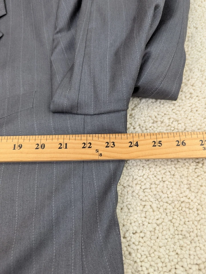 Joseph Feiss Suit 48S 40x27 Gray Wool Pinstripe 2 Piece Jacket Pants Set Pleated - Image 3 of 4