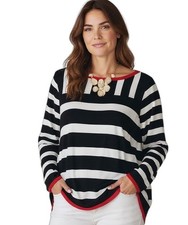 Susan Graver Sz 3X Classic Striped Lightweight Sweater Red Trim Women's Plus