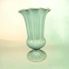 Ceramic pedestal vase with ribbed design and scalloped rim by Haeger Pottery